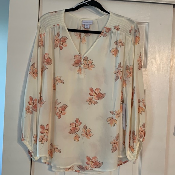 Liz Claiborne Tops - JC Penny department store, 3/4 sleeves, off white with flower’s peach tan